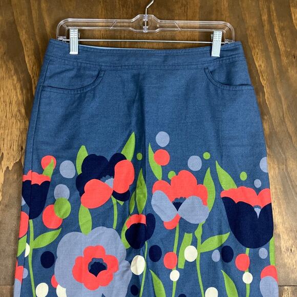 Boden Womens Skirt Blue Floral 100% Cotton Pull On Side Zip 6 Long - Picture 2 of 10